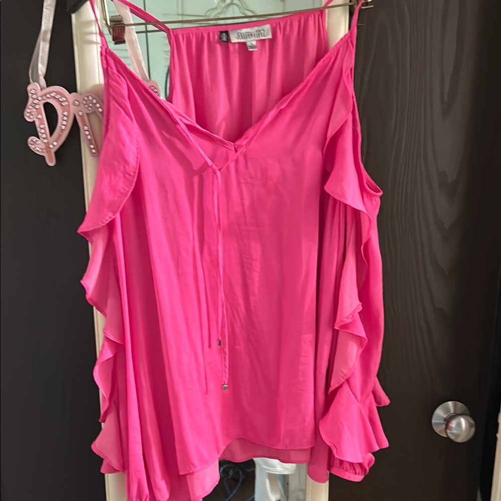 Jennifer Lopez Pink Tie Front Ruffled Camisole
